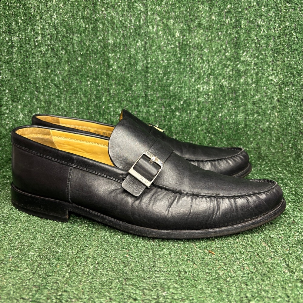 Bally Parawet Buckle Strap Leather Loafer Dress Slip On Black Mens 11.5 EEE Wide